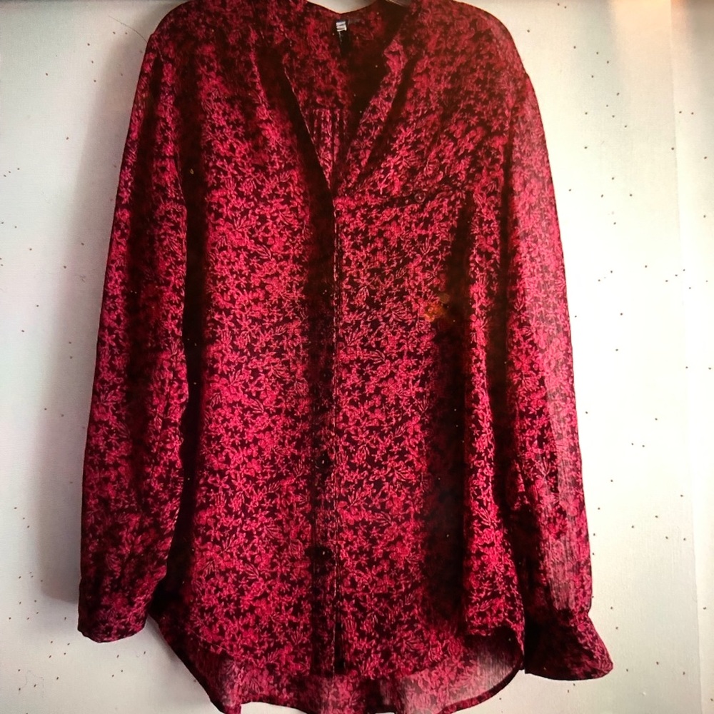 Kut from the Kloth Flowy Long Sleeved Print Button Down Semi Sheer Blouse